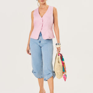 Calça Wide Cropped Feminina - Lavagem Alvejada | Eme Jeans