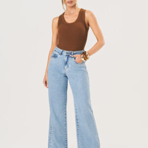 Calça Wide C/ Liocel Feminina - Lavagem Marmorizada | Eme Jeans