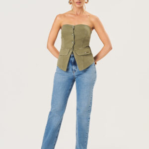 Calça Corte Reto C/ Elastano Bolso Bordado Feminina - Lavagem Sky Off | Eme Jeans