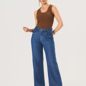 Calça Wide C/ Liocel Feminina - Lavagem Indigo | Eme Jeans