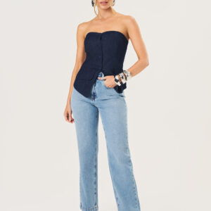 Calça Corte Reto 100% Algodão Feminina - Lavagem Marmorizada | Eme Jeans