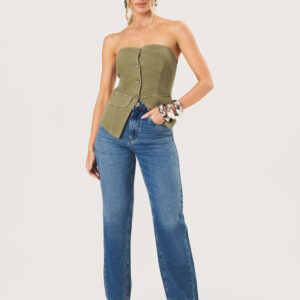 Calça Corte Reto 100% Algodão Feminina - Lavagem Indigo | Eme Jeans