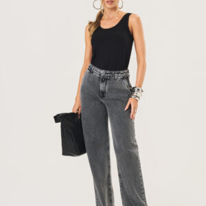 Calça Wide Leg Jeans Feminina - Black | Eme Jeans
