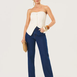 Calça Corte Reto 100% Algodão Feminina - Lavagem Vintage | Eme Jeans