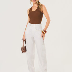Calça Barrel Liocel Feminina - Off White | Eme Jeans