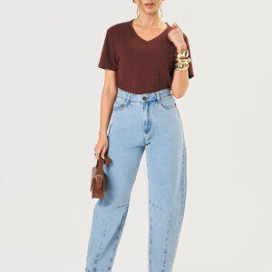 Calça Barrel Feminina - Lavagem Alvejada | Eme Jeans