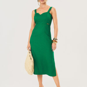 Vestido Midi Linho Feminino - Verde Bandeira | Eme Jeans