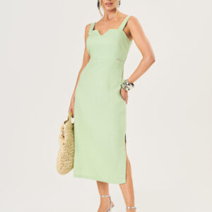 Vestido Midi Linho Feminino - Verde Oliva | Eme Jeans