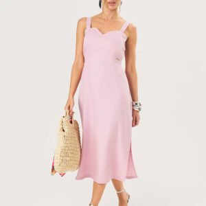 Vestido Midi Linho Feminino - Rosa Plush | Eme Jeans